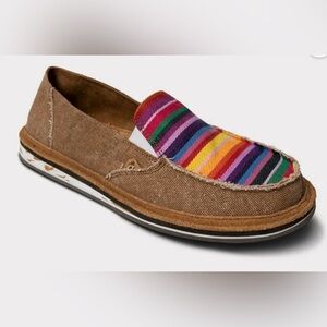 LAMO  Slip-On Shoes - Chestnut | Size 6| Colorful Striped Canvas Loafers